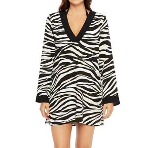 NWT La‎ Blanca Tunic Zebra Print Long Sleeve Swim Beach Cover Size XXS MSRP $104